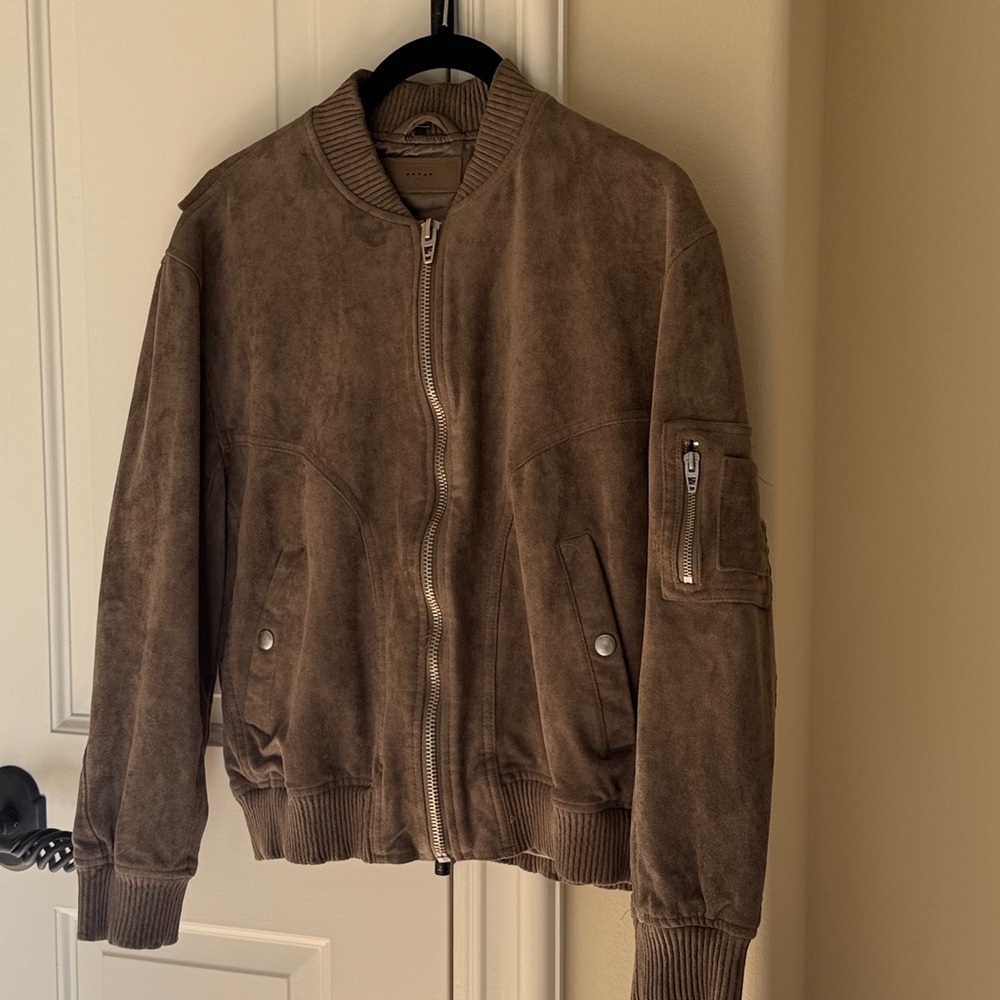[BLANKNYC] Oyster Shell Faux Suede Bomber Jacket